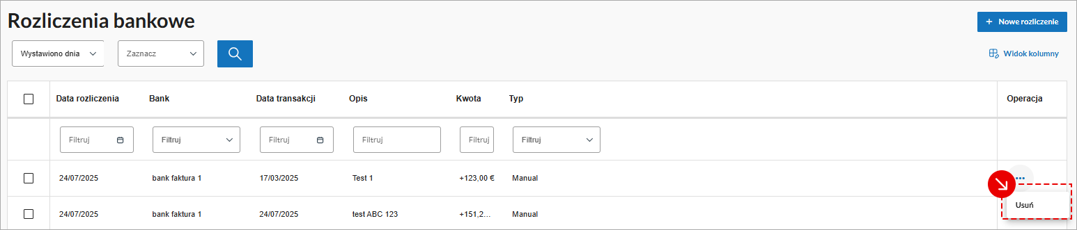 Menu wyboru roku podatkowego